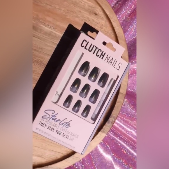 (2) Pack Clutch Nails Starlite 24 Coffin Purple Ombré Shimmer Press On Nail Set - Picture 4 of 8